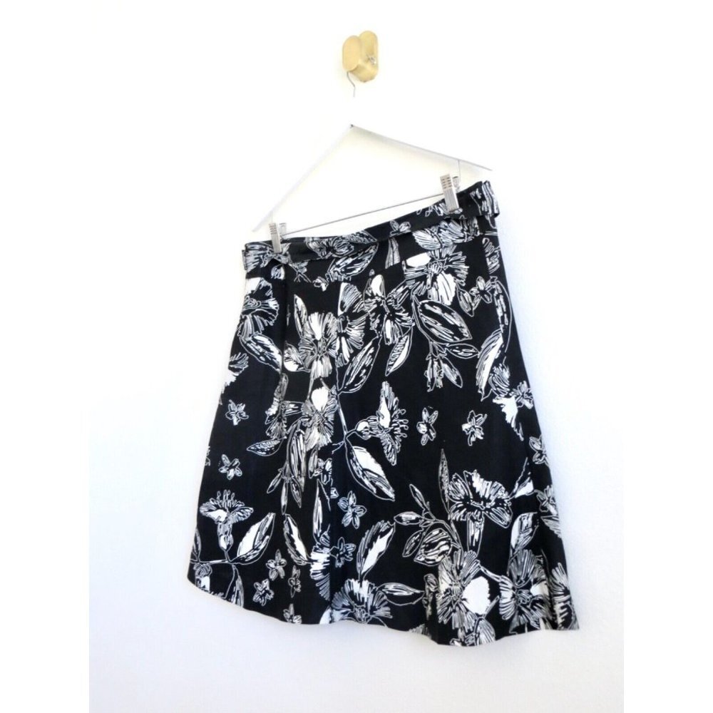 NEW! MERONA 100% Linen Floral Skirt Waist Tie Black SZ 10 - Picture 4 of 5